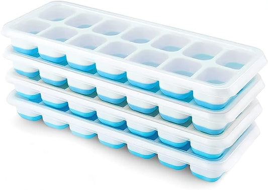 Ice Cube Trays 4 Pack, Airabc Silicone Ice Cube Trays with Removable Lid, Easy-Release Flexible 14-cube Ice Trays, LFGB Certified and BPA Free, Stackable Ice Trays with Covers for Cocktail, Freezer by AlwaysMeetAllYourIceMakingNeeds