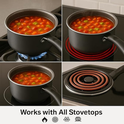 1-Quart Non-Stick Sauce Pan with Stay-Cool Handle – Durable Steel Construction, Even Heat Distribution, Easy-Clean Coating, Gray Finish
