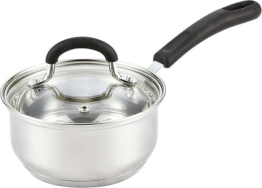 Cook N Home 1 Quart Stainless Steel Saucepan with Lid, Induction Compatible Milk Pot, Stay-Cool Silicone Handle, Mirror Polished 18/10 Cookware, Dishwasher & Oven Safe, Silver by CookNHome