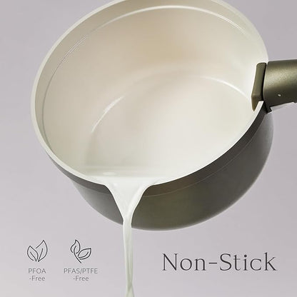 CAROTE Ceramic Saucepan Set 5.5QT/3QT/2QT，Nonstick Cooking Pots Set with Detachable Handles，Non-toxic Stock Pots with Lid，Induction Comptable，PFAS and PFOA Free，Olive Green - Image 3