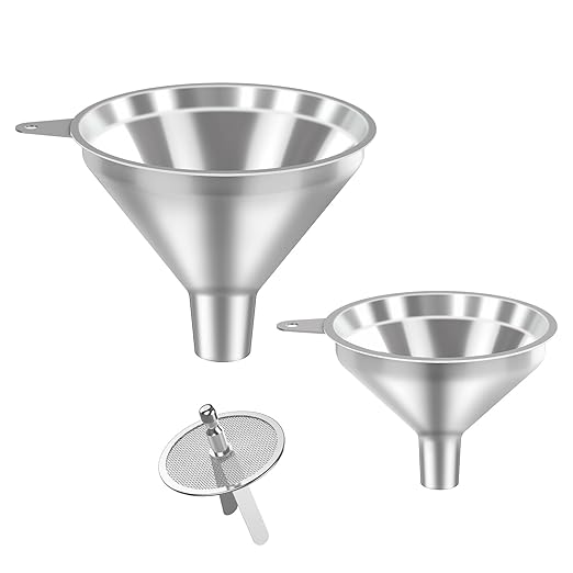 3 Pack Stainless Steel Kitchen Funnel Set,funnels for Kitchen use Filling Bottles, 2 Size Spouts Funnel and Strainer for Filling Different Bottles and Bags by Unknown
