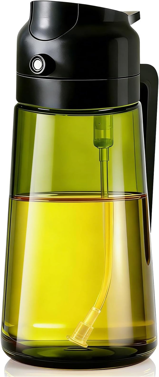 Olive Oil Sprayer & Dispenser Bottle for Cooking, Air Fryer, BBQ, and Salad – 2-in-1 Oil Mister Kitchen Accessory (Black)