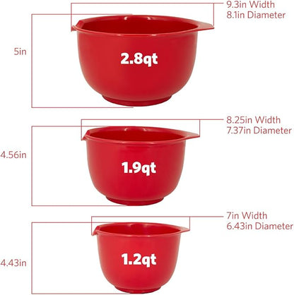 Glad Mixing Bowls with Pour Spout, Set of 3 | Nesting Design Saves Space | Non-Slip, BPA Free, Dishwasher Safe Plastic | Kitchen Cooking and Baking Supplies, Red - Image 3