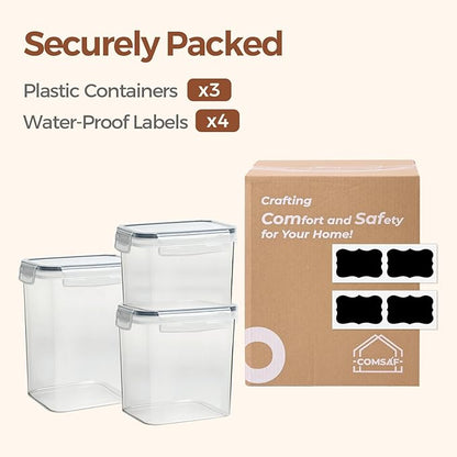ComSaf Food Storage Containers with Lids Set of 3 (2L/2.1Qt) (1.4L/1.5Qt) (0.8L/0.8Qt), Airtight Food Storage Container, Plastic Canister Sets for Kitchen, Pantry Organizer for Sugar, Cereal and Snack - Image 8