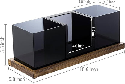MyGift Coffee Organizer, Modern Acrylic Coffee and Tea Organizer with 3 Removable Premium Translucent Black Acrylic Compartments and Rustic Burnt Solid Wood Decorative Tray, 4 Piece Set - Image 5