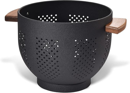 Metal Colander with Wood Handle and Stable Base, Powder Coated Steel Kitchen Strainer Basket for Draining Pasta, Vegetable and fruit(5.5quart,Matte Black) by WZRAXJ