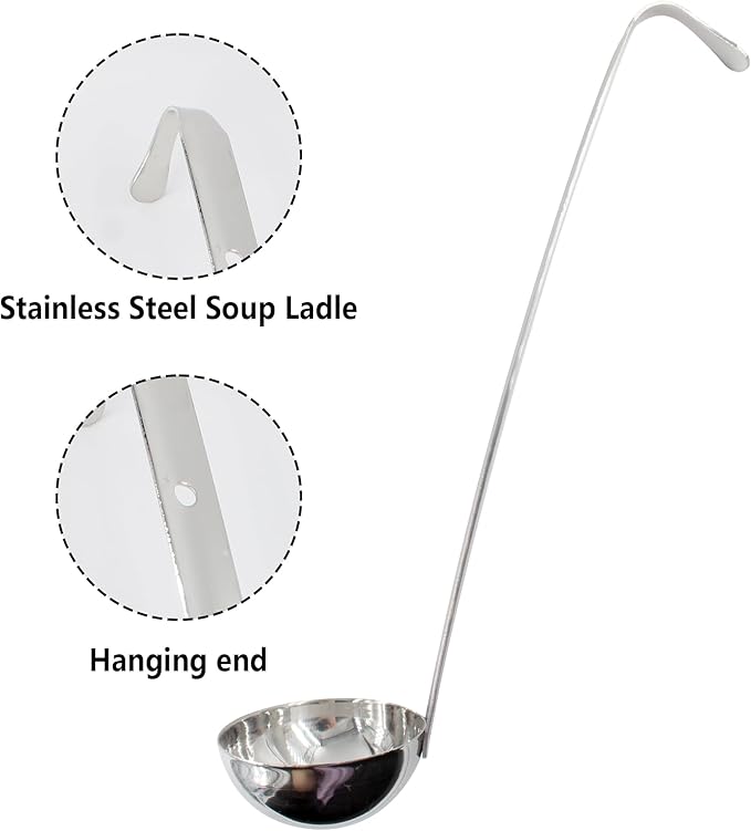 2PCS 10 Inch Stainless Steel Soup Ladle with Long Handle for Kitchen, Cooking, Soup, Sauce(1 oz) - Image 3
