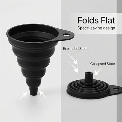 Kitchen Funnel Set of 4 – Collapsible Silicone Funnels for Filling Bottles, Spice Jars, and Mason Jars – BPA-Free, Food Grade, Dishwasher Safe, Foldable for Easy Storage