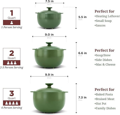 MINH LONG 3-Qt Porcelain Dutch Oven with Lid – Lead & Cadmium Free, Oven Safe to 482°F, Heat Retention, Clay Pot for Cooking on Gas & Infrared Cooktop, Use to Marinate, Cook, Bake, Refrigerate & Serve