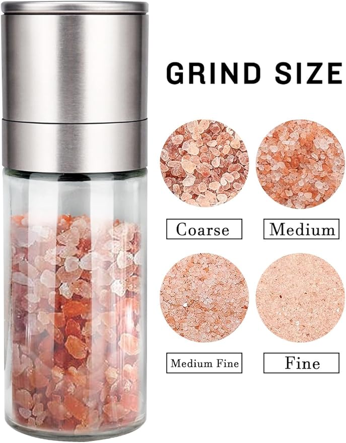 Gulex® Salt Grinder Pepper Mill, Refillable, Adjustable Coarseness Black Pepper Grinder, Stainless Steel Sea Salt Shaker with Ceramic Rotor(Seasoning not included) - Image 4