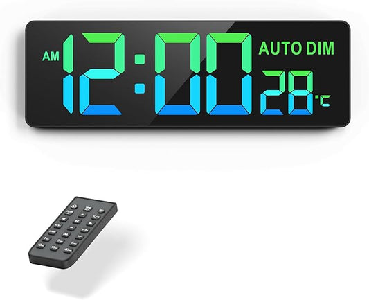 REACHER 16.5" Large Digital Wall Timer Clock with Countdown Timer, Auto Dimmer, Temperature, Remote Control, LED Wall Clock for Teacher, Classroom, Office, Home Decor, Kitchen, Gym, Living Room