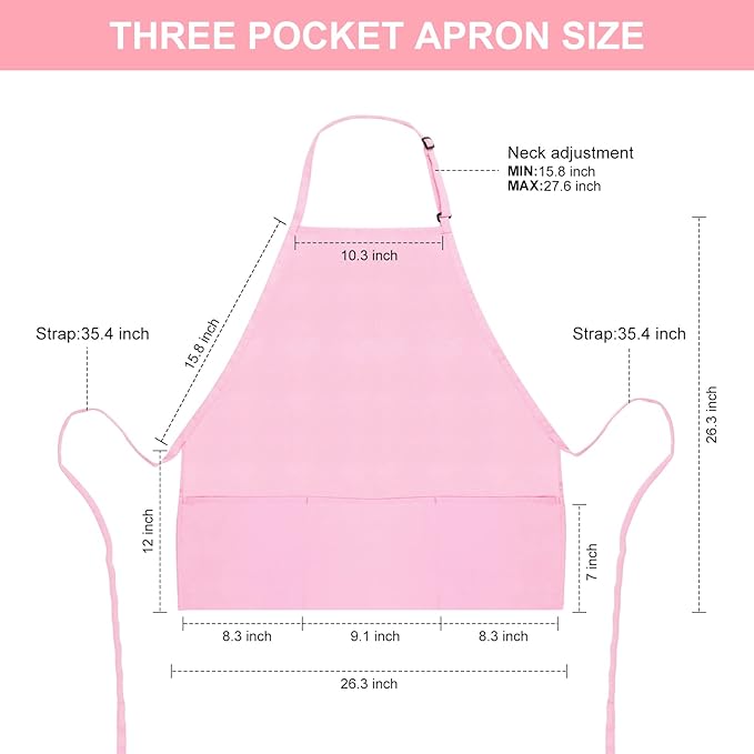 Jubatus 2 Pack 3 Pockets Adjustable Bib Apron Chef Kitchen Cooking Aprons for Women Men, Pink - Image 6