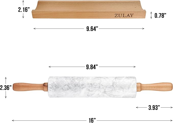 Zulay Kitchen 17-Inch Marble Rolling Pin With Stand - Polished Marble Rolling Pins For Baking With Long Beechwood Handle - Non-stick Roller Pin For Baking Pastries, Bread & Pizza - Image 5
