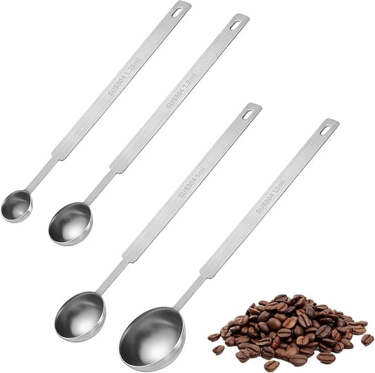 4Pcs Long Handle Measuring Spoons Set, 7 Inches Stainless Steel Measuring spoon Tablespoon Teaspoon Coffee Scoop for Cooking Baking