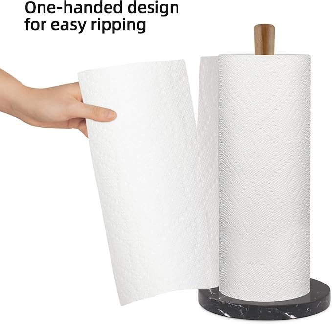 Buruis Wood Paper Towel Holder, Marble Base Modern Decorative Countertop Standing Rolls Holder for Kitchen, Toilet, Pantry and Bathroom (Marble Base Black) - Image 3