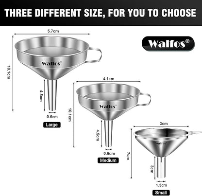 Stainless Steel Funnel, Walfos 3 Different Sizes of Kitchen funnels with 2 Removable Strainer ＆ 1Pcs Cleaning Brush, for Transferring of Liquid, Oils, Jam, Powder - Image 5