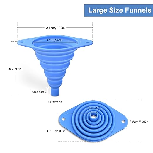Kitchen Funnels Set 4 Pack，Small and Large，Silicone Collapsible Funnel，Small Funnel for Bottles and Funnels for Filling Water Bottle - Image 3