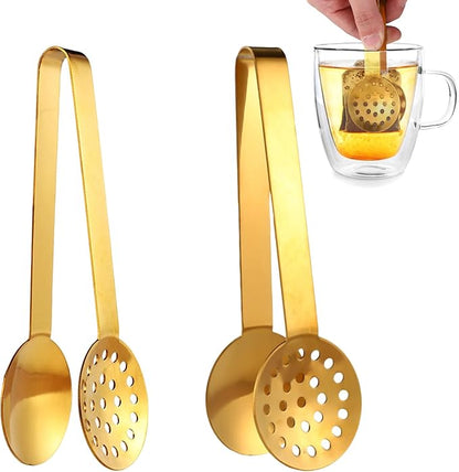 2pcs Tea Bag Squeezer Tongs, Stainless Steel Tea Bag Dispenser Gripper Picker Accessories Premium Teabag Squeezer Strainers Clip for Tea Drinkers Gifts (Golden)