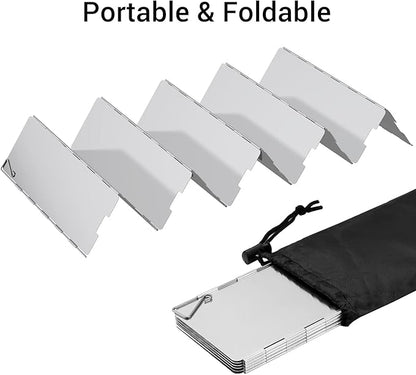 Camp Stove Windscreen, Ohuhu Camping Stove Windscreen 8/10/12 Plates Aluminum Folding Portable Camping Stove Windshield Grill Wind Screen for Camp with Carry Bag for Camping Hiking Picnic Backpacking