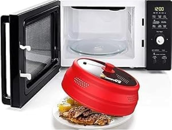 Collapsible Microwave Cover for Food - Silicone and Glass Splatter Guard Lid for 6-12 inch Plates & Bowls, Dishwasher Safe, Heat Resistant, BPA-Free, (Red). - Image 2