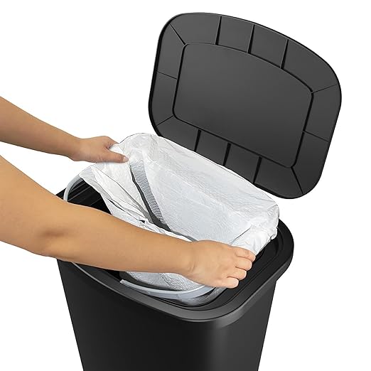 Glad Premium 20 Gallon Trash Can - Plastic Kitchen Waste Bin with Odor Protection of Lid, Stainless Steel Step On Foot Pedal and Garbage Bag Rings, Black - Image 4