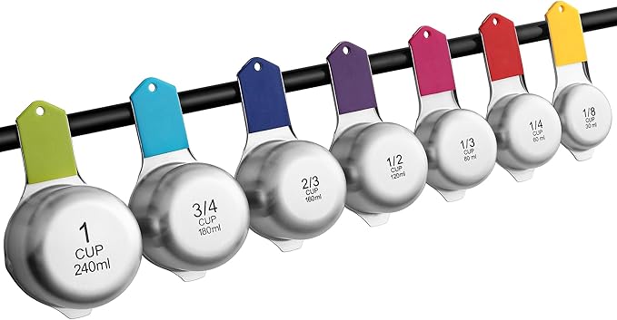 Spring Chef Magnetic Stainless Steel Measuring Cups, Patented, Kitchen Tools with Easy to Read Markings for Measuring Dry or Liquid Ingredients, Set of 7, Multicolor - Image 9