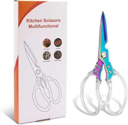 CGBE Kitchen Scissors, Multi-Purpose Kitchen Shears, Heavy Duty Food Scissors for Chicken, Poultry, Fish, Meat & Herbs with Non-Slip Grips (Transparent Colorful) - Image 7