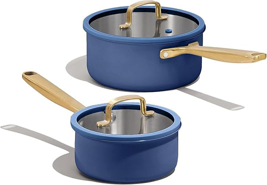 CAROTE 1.5QT & 3.0QT Stainless Steel Saucepan Set, Tri Ply Stainless Steel Sauce Pans with Lids, Small Kitchen Pots Milk Pots, Oven Safe, All Stove Compatible, Non Toxic, Blue by CAROTE