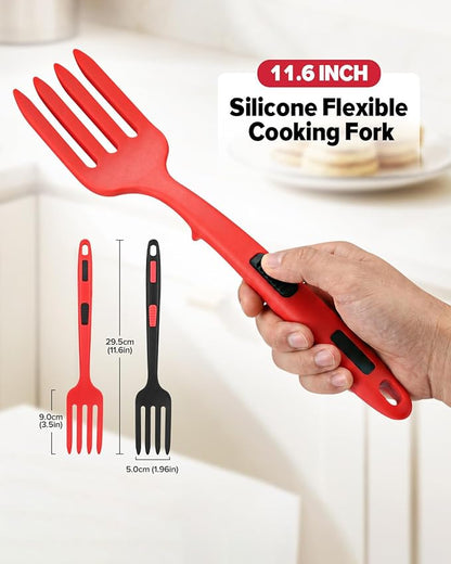 Silicone Flexible Cooking Fork, 11.6 Inch Heat Resistant, Large Non Stick, Mash Food, Whisk Eggs (BR)