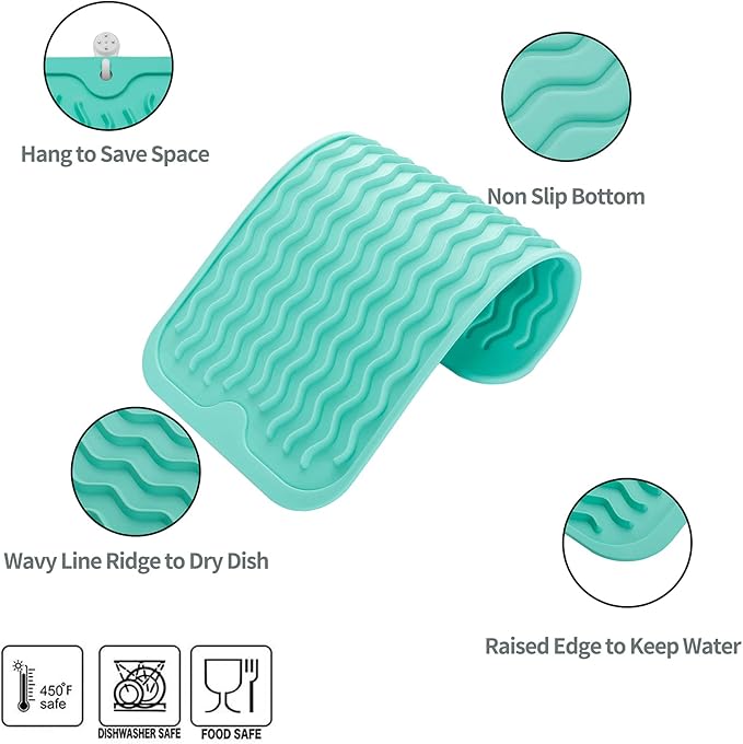 MicoYang Silicone Dish Drying Mat for Multiple Usage,Easy clean,Eco-friendly,Heat-resistant Silicone Mat for Kitchen Counter or Sink,Refrigerator or Drawer Liner Mint S 12 inches x 6 inches - Image 3