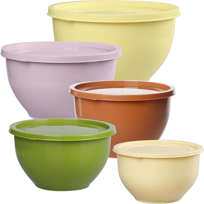 Greentainer Plastic Mixing Bowls with Lids Set for Kitchen, 5 Set Nesting Bowls for Mixing, Baking, Prepping, Cooking and Serving Food, Mixing Bowls Dishwasher, Microwave Safe by Greentainer