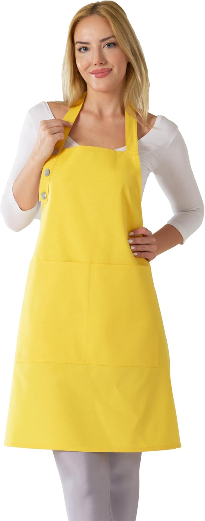 TOSHE Kitchen Apron Waterdrop Resistant Cotton Apron with adjustable Aprons for Women with Pockets 10 Color option Cooking Yellow Apron (Yellow) by TOSHE