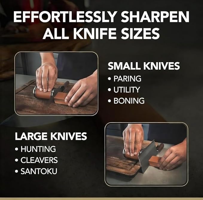 Premium Rolling Knife Sharpener kit, High Carbon 400, 1000, & 3000 Replacement Discs, 15° & 20° Adjustable Angles | Leather Strop, Anticut Gloves | Knife Sharpening kit for Kitchen & Chef's Knives - Image 6