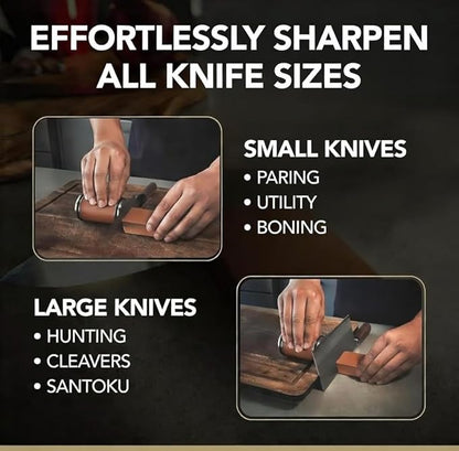 Premium Rolling Knife Sharpener kit, High Carbon 400, 1000, & 3000 Replacement Discs, 15° & 20° Adjustable Angles | Leather Strop, Anticut Gloves | Knife Sharpening kit for Kitchen & Chef's Knives - Image 6