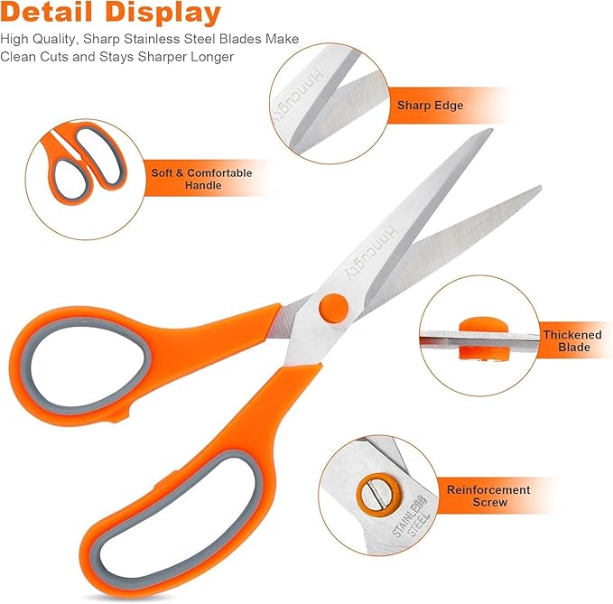 Scissors, Hnncugty 8" Scissors All Purpose Bulk Set of 18-Pack, Sharp Shears for Office Home Craft Sewing Fabric, High/Middle School Supplies Student Teacher Supplies, Comfort Grip Right/Left Handed - Image 2