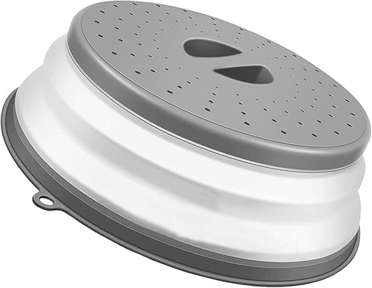 Microwave Cover For Food, Microwave Splatter Cover, Collapsible Microwave Splash Guard Lid and Food Strainer, Bpa Free, 10.5 Inch, Grey