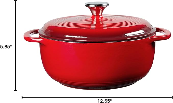 Lodge 4.5 Quart Enameled Cast Iron Dutch Oven with Lid – Dual Handles – Oven Safe up to 500° F or on Stovetop - Use to Marinate, Cook, Bake, Refrigerate and Serve – Island Spice Red - Image 3