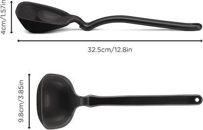 Dreamfarm Fladle Fold-Flat, Space-Saving Serving & Cooking Ladle Measures up to 1/2 Cup with Silicone Scraping Squeegee-Tip - 12" Black