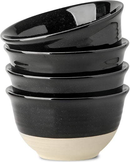 HASENSE Large Ceramic Soup Bowls Set of 4, 40 Oz Gloss Black Beige Stackable Stoneware Bowls, Farmhouse Bowls for Salad, Pasta, Ramen & Pho, Dishwasher & Microwave Safe by Hasense