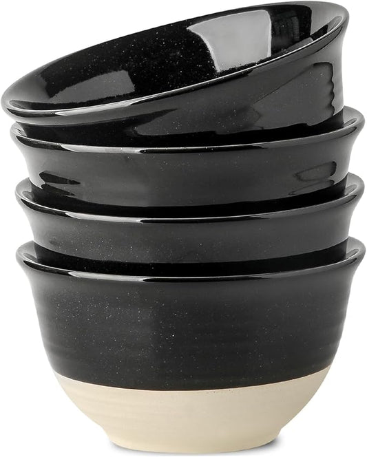 HASENSE Large Ceramic Soup Bowls Set of 4, 40 Oz Gloss Black Beige Stackable Stoneware Bowls, Farmhouse Bowls for Salad, Pasta, Ramen & Pho, Dishwasher & Microwave Safe by Hasense