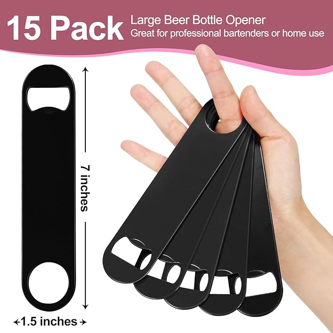 WEGAZ-15 Pack 7inch Black Stainless Steel Flat Beer Bottle Opener,Stainless Steel - Image 2