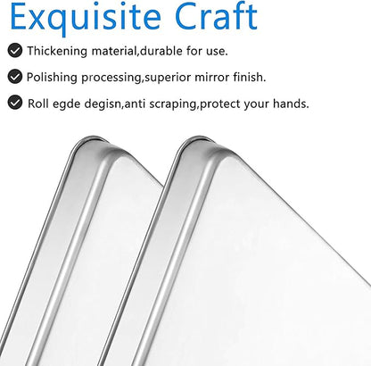 Baking Sheets Set of 2, Bastwe 16 inch Cookie Sheets & Stainless Steel Baking Pans & Toaster Oven Tray Pans, Rectangle Size 15.95L x 11.97W x 1H inch, Non Toxic & Healthy, Mirror Finish & Rust Free
