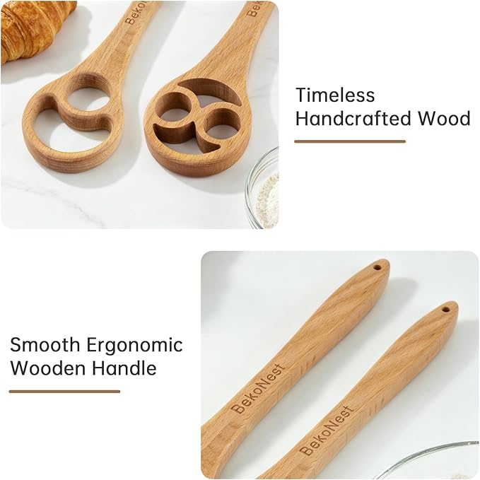 Danish Dough Whisk, 2 Pack Wooden Sourdough Bread Whisk, Seamless One-Piece Premium Beech Wood Dutch Dough Whisk for Sourdough Bread, Pizza Crust, Pastry, Pasta, Easy to Clean & Store