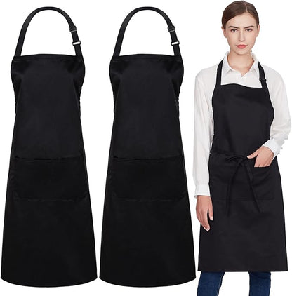 Jubatus 2 Pack 100% Cotton Aprons with 2 Pockets Cooking Chef Kitchen Adjustable Bib Apron for Women Men, Black by Jubatus