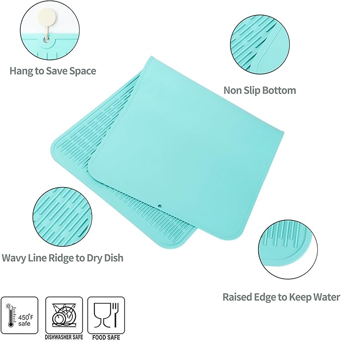 MicoYang Silicone Dish Drying Mat for Multiple Usage,Easy clean,Eco-friendly,Heat-resistant Silicone Mat for Kitchen Counter or Sink,Refrigerator or Drawer Liner Mint 5XL 36inches x 18inches - Image 3