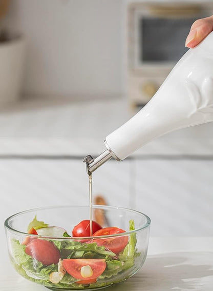 HOMBENE Porcelain Oil and Vinegar Dispenser, 16oz Oil Dispenser for Kitchen, Leakproof Oil Containers for Cooking Set for 2, 500ml (Mint Glow Green)