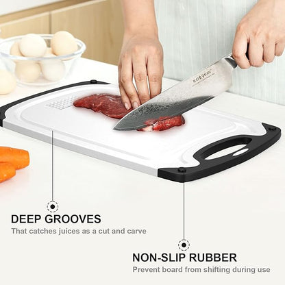 Plastic Cutting Board, 3 Pieces Dishwasher Safe Cutting Boards with Juice Grooves, Easy Grip Handle, Non-Slip, with Grinding Area for Grinding Garlic and Ginger（White） - Image 2