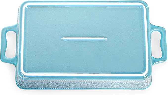 Hacaroa Set of 3 Ceramic Baking Dishes, Rectangular Bakeware with Handles, Elegant Casserole Dish Set Lasagna Pan for Baking, Cooking, Cake Dinner, Banquet, Lake Blue, 3 Sizes - Image 5