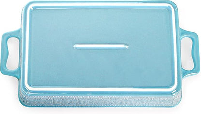 Hacaroa Set of 3 Ceramic Baking Dishes, Rectangular Bakeware with Handles, Elegant Casserole Dish Set Lasagna Pan for Baking, Cooking, Cake Dinner, Banquet, Lake Blue, 3 Sizes - Image 5