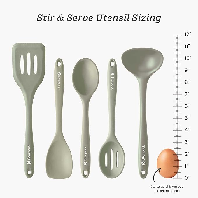 Starpack 'Stir & Serve' Silicone Cooking Utensils Set (5 Pcs) - 10.5" - Kitchen Utensil Set Heat Resistant to 600°F - Kitchen Utensils for Nonstick Cookware - Silicone Utensil Set for Mixing & Cooking - Image 4